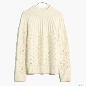 MADEWELL Pointelle Stitch-Mix Mockneck Sweater Womens Medium Cream Eyelet XL